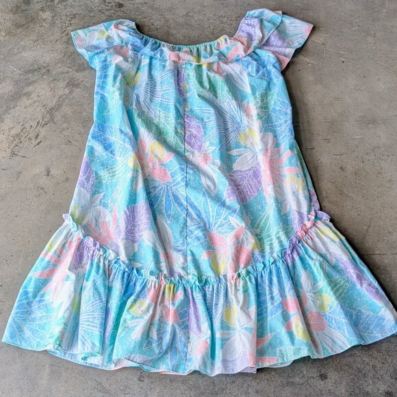 Vintage Kole Kole Hawaiian Blue Ruffle Off Shoulder Floral Mumu Midi Dress - Picture 9 of 9